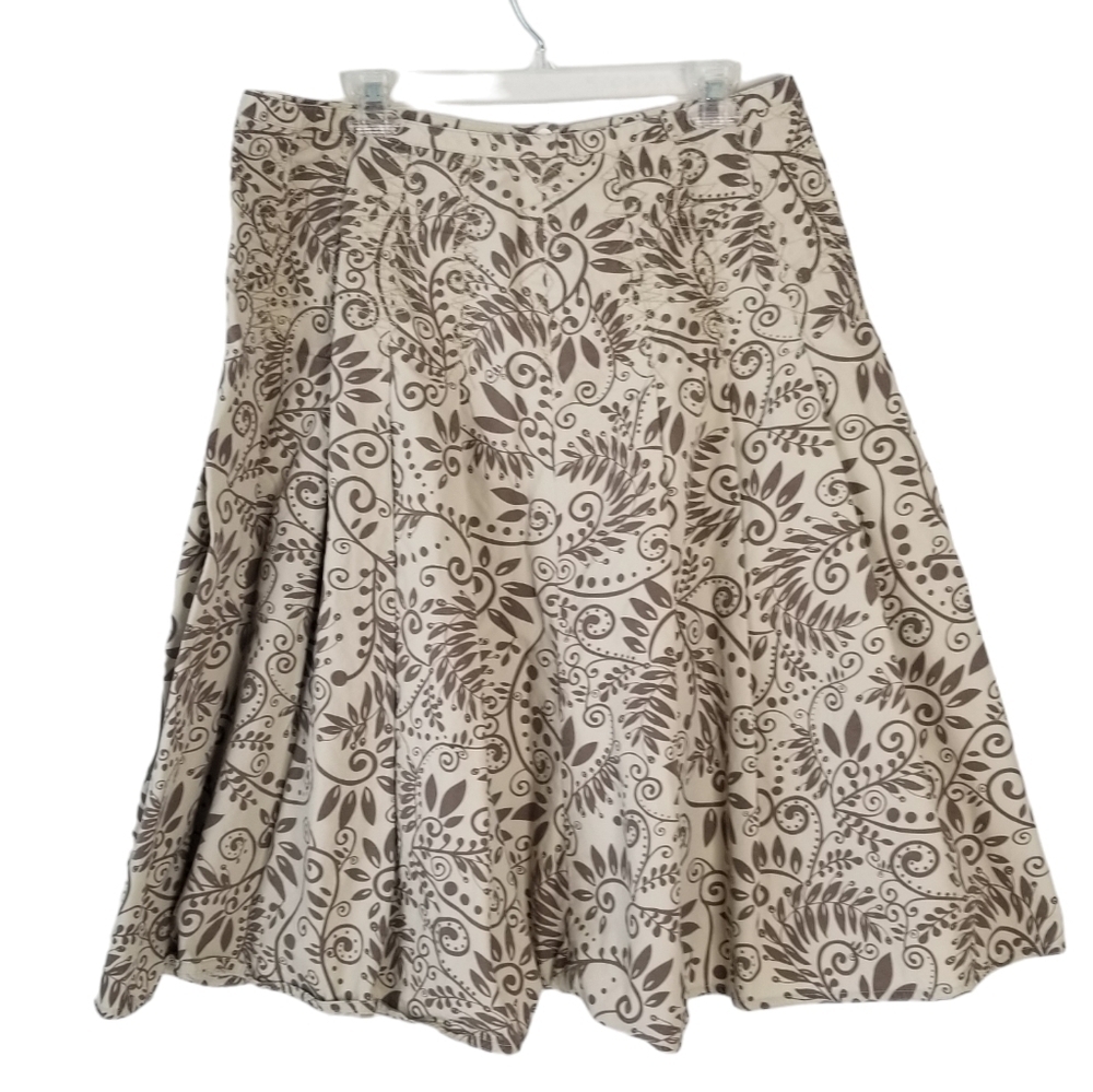 J. Jill A Line Pleated Brown/Tan Floral Print Skirt Size 16